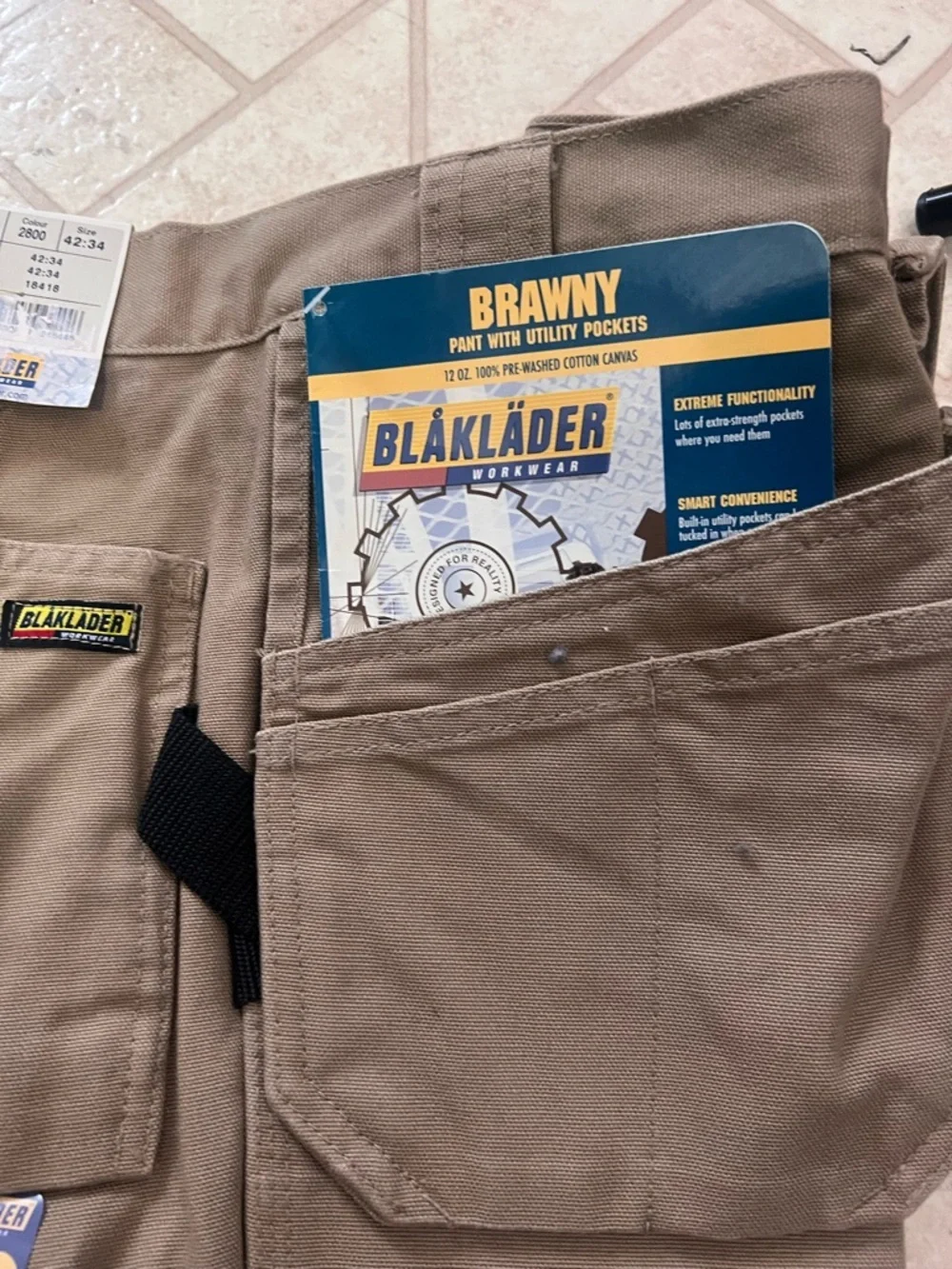 New Blaklader Heavy Duty Cargo Work Pants Khaki Tan tagged 42x31.5”Brawny